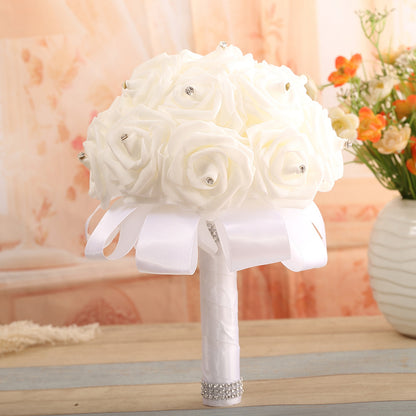 Bride's Wedding PE Foam Rose Bouquet with Ribbon | Artificial Wedding Bouquet