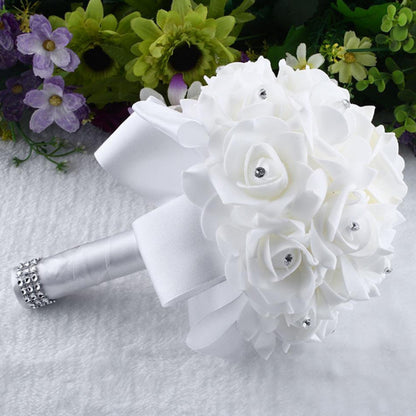 Bride's Wedding PE Foam Rose Bouquet with Ribbon | Artificial Wedding Bouquet