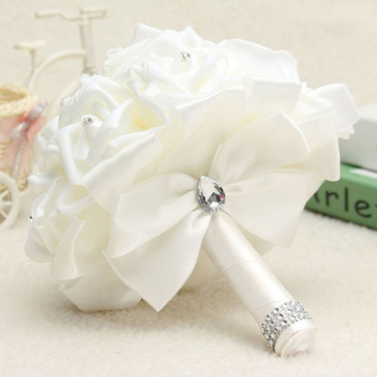 Bride's Wedding PE Foam Rose Bouquet with Ribbon | Artificial Wedding Bouquet