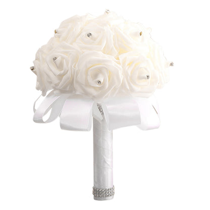 Bride's Wedding PE Foam Rose Bouquet with Ribbon | Artificial Wedding Bouquet