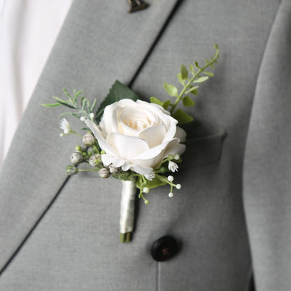 Elegant Groom's Boutonniere Set | Men's Artificial Rose Wrist Corsage | Wedding Accessories