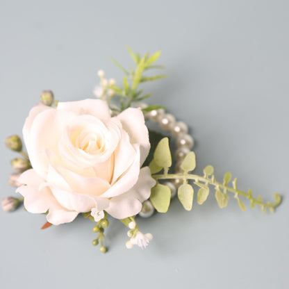 Elegant Groom's Boutonniere Set | Men's Artificial Rose Wrist Corsage | Wedding Accessories