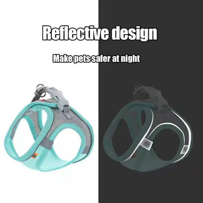 Cat & Dog Vest Chest Harness Set | Reflective Breathable Adjustable Outdoor Walking Harness