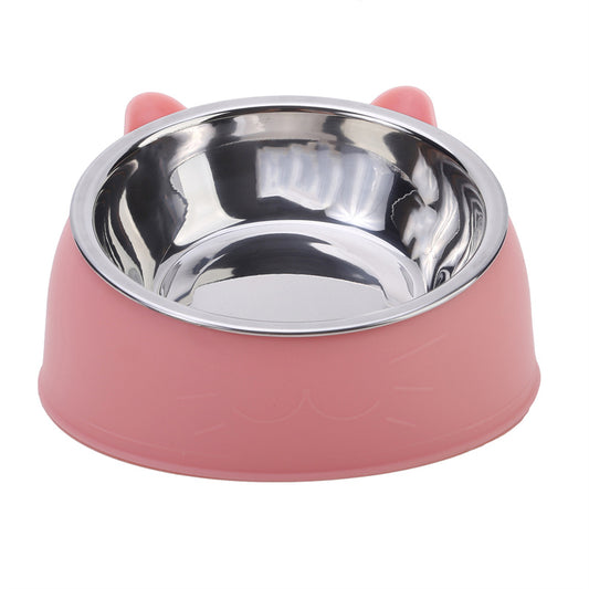 Cat Bowl Cute Creative Tilt Kitten Puppy Food Feeding Bowl Stainless Steel Cat Drinking Water Feeder Pet Dog Cat Feeder