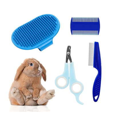 Rabbit & Guinea Pig Grooming Kit | Tear Stain Remover Comb Nail Clippers Double-Sided Bath Brush