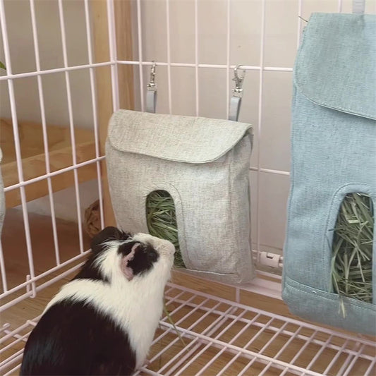 Hanging Bag Feed Bag Holder Feeding Dispenser Container for Rabbit Guinea Pig Small Animals Pets