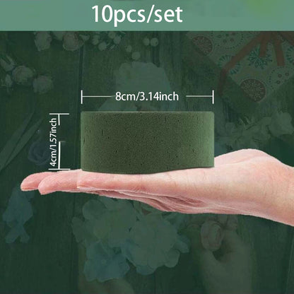 10PCS Green Round Floral Foam Bricks | Dried/Artificial Flower Mud | DIY Flower Arrangement Kit