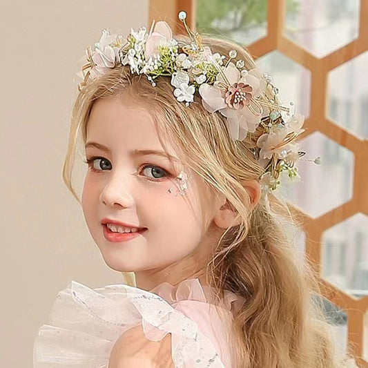 Girls' wreath headpiece, children's forest style birthday princess pearl hairstyle