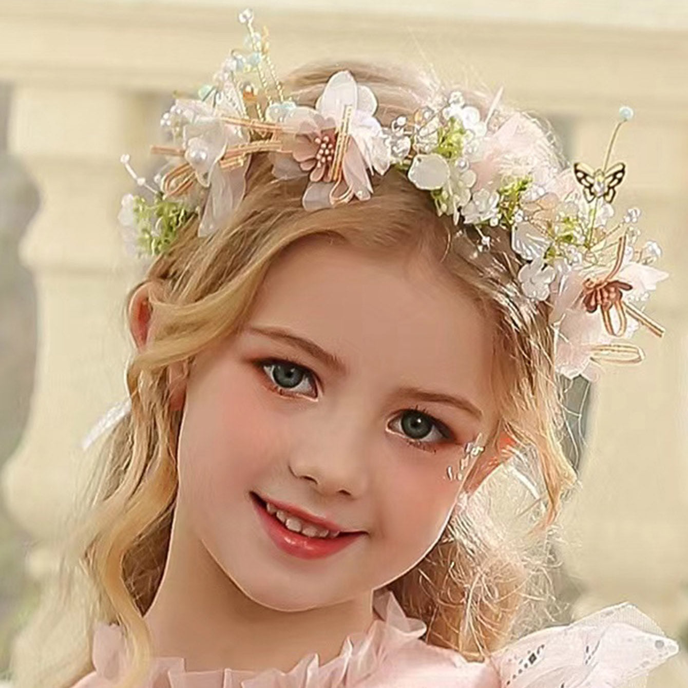 Girls' wreath headpiece, children's forest style birthday princess pearl hairstyle