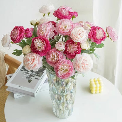 3 Elegant Silk Peony Artificial Flower Bouquet | Home Decor | Lifelike Floral Arrangement