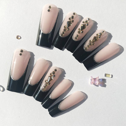 24 nail pieces Obsidian Aurora Black Nails | Galaxy-Glow Gradient