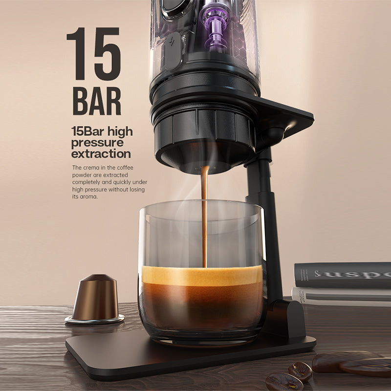 Portable car and household coffee machine set. can extract coffee with one click, and it is small, portable, and compatible with multiple coffee materials.