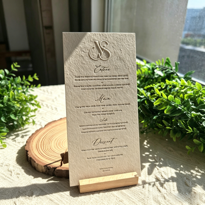 Luxury Letterpress Embossed Custom Wedding Menus | Elegant Custom Table Setting Stationery
