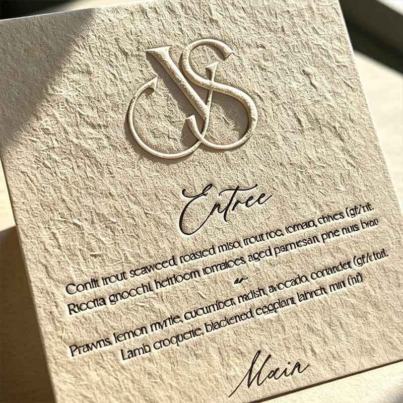 Luxury Letterpress Embossed Custom Wedding Menus | Elegant Custom Table Setting Stationery