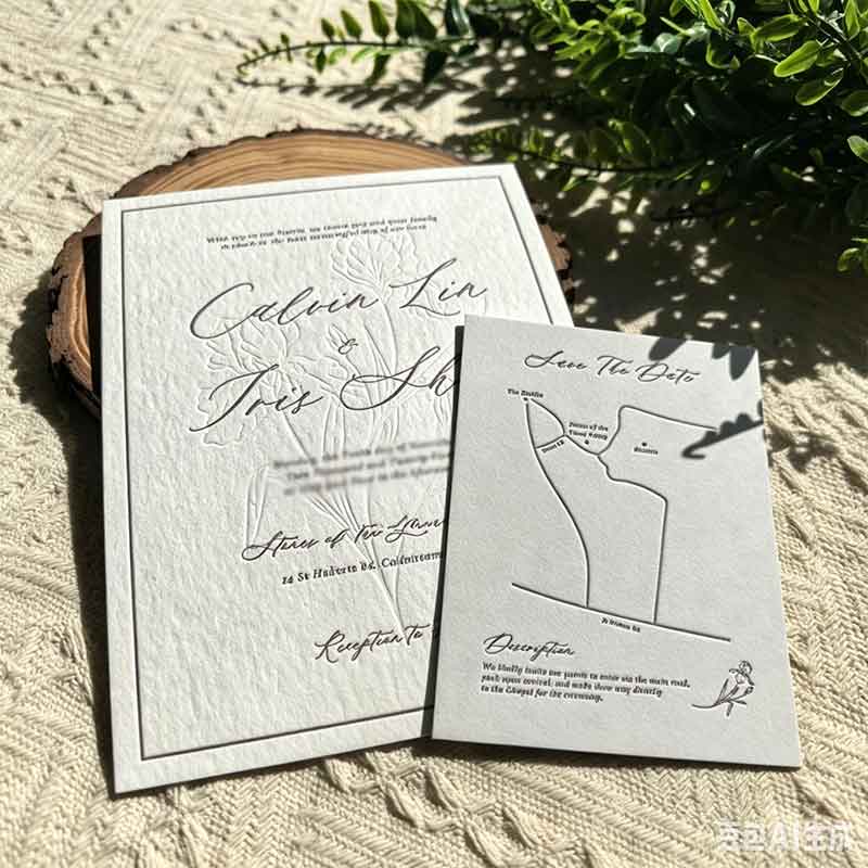 Minimalist Floral Custom Wedding Invitation Card, Bespoke Personalized Paper Card For Wedding Ceremony