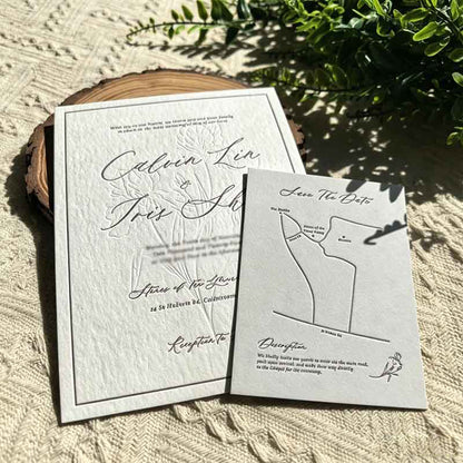 Minimalist Floral Custom Wedding Invitation Card, Bespoke Personalized Paper Card For Wedding Ceremony