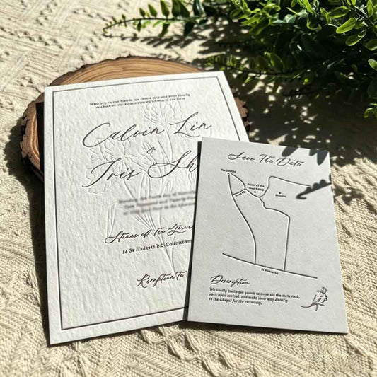 Minimalist Floral Custom Wedding Invitation Card, Bespoke Personalized Paper Card For Wedding Ceremony