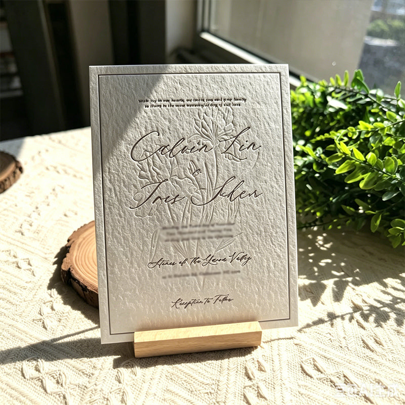 Minimalist Floral Custom Wedding Invitation Card, Bespoke Personalized Paper Card For Wedding Ceremony