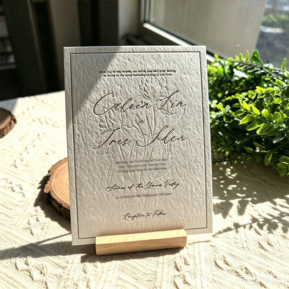 Minimalist Floral Custom Wedding Invitation Card, Bespoke Personalized Paper Card For Wedding Ceremony