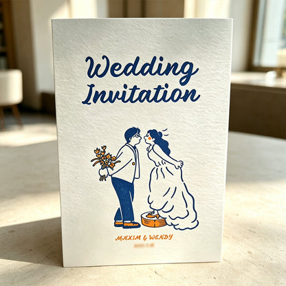 Personalized Custom Foldable Creative Illustrated Tri-Fold Wedding Invitation, Premium Bespoke Custom