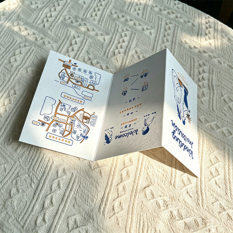 Personalized Custom Foldable Creative Illustrated Tri-Fold Wedding Invitation, Premium Bespoke Custom
