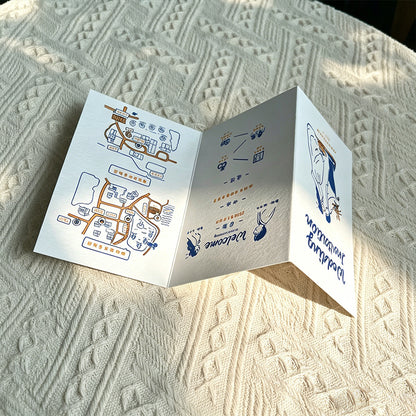 Personalized Custom Foldable Creative Illustrated Tri-Fold Wedding Invitation, Premium Bespoke Custom