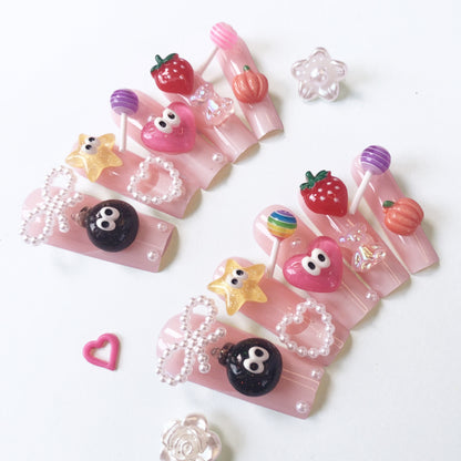 24pcs Pink Fun Decoration Fashion Handmade Nail Art Wearable Press-On Nails