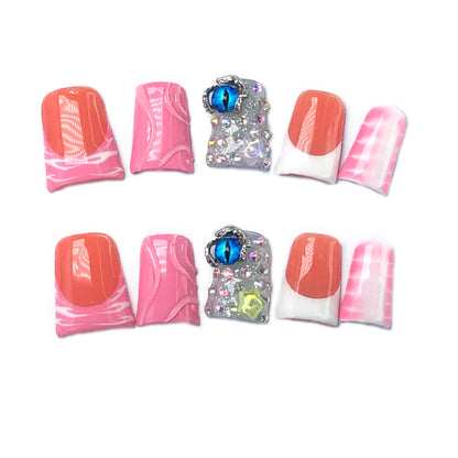Pink Elegant Shiny Short Wearable Nails | Handmade Removable Nail Patches