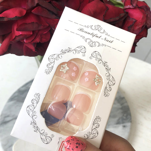 Pink nail stickers, star flowers and diamonds for romantic decoration