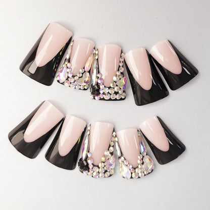 24-piece luxury nail art, rhinestone inlaid wearable nails, noble and charming press-on nails