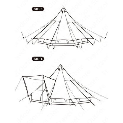3-4 People Tent 20㎡ Large Camping Tent | Tribal Pyramid Tent | Outdoor Windproof Family Tent Luxury Canopy