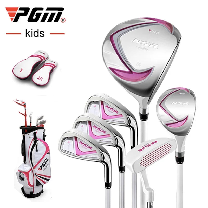 PGM Kids Golf NSR Clubs Set Left/Right Handed Stainless Steel 135-155cm Children Beginners Practice 6pcs Pole with Bag JRTG006