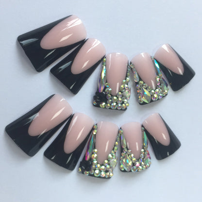 24-piece luxury nail art, rhinestone inlaid wearable nails, noble and charming press-on nails