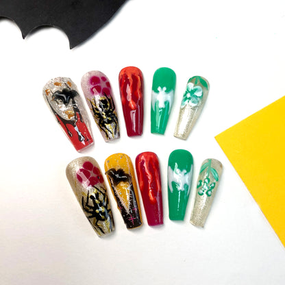 Super Cool Halloween Colorful Personalized Wearable Nails | Spooky Trendy Nail Art