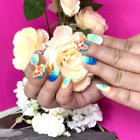 3D Flower and Butterfly Nail Art Stickers, Fresh Gradient Art
