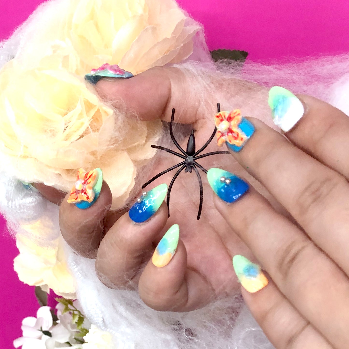 3D Flower and Butterfly Nail Art Stickers, Fresh Gradient Art