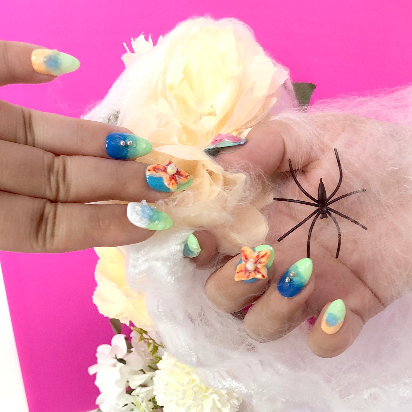 3D Flower and Butterfly Nail Art Stickers, Fresh Gradient Art