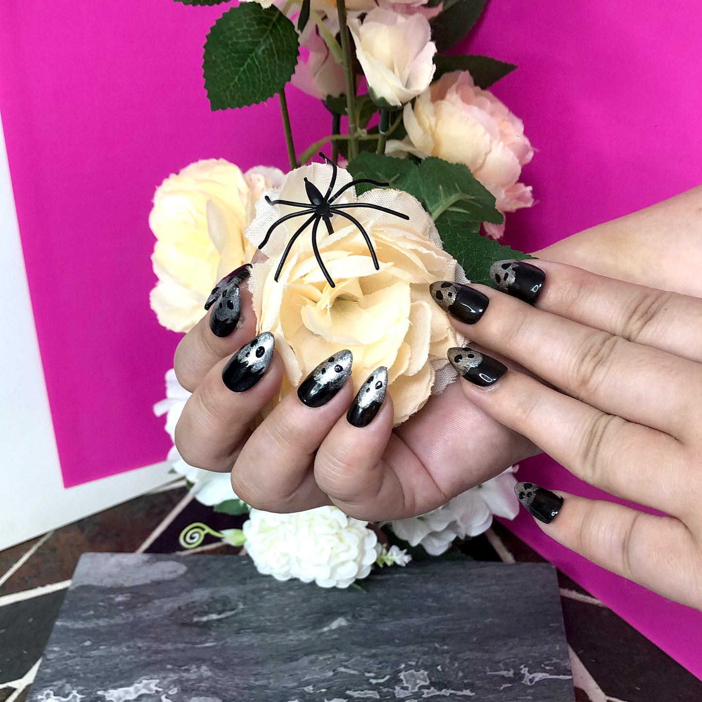 Halloween Nail Stickers, Dark Silver Ghost Nails