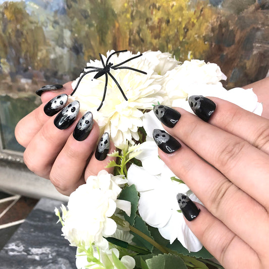 Halloween Nail Stickers, Dark Silver Ghost Nails