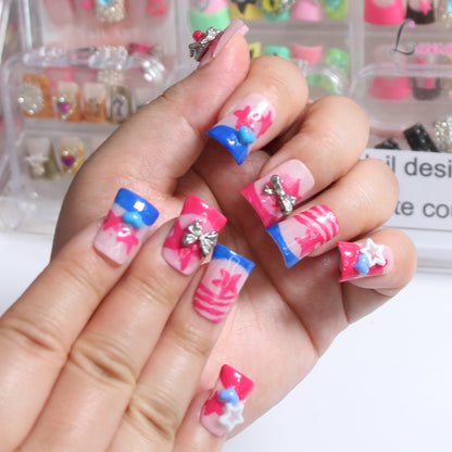 Independence Day Themed Handmade Wearable Nails | Factory Direct Sales Shiny Decor False Nails