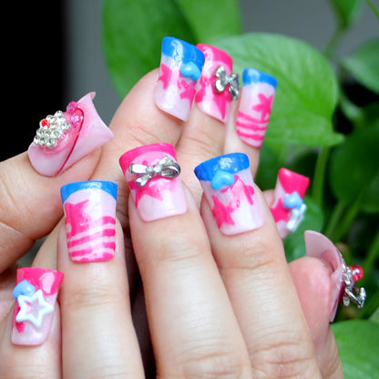 Independence Day Themed Handmade Wearable Nails | Factory Direct Sales Shiny Decor False Nails