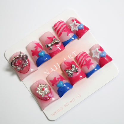 Independence Day Themed Handmade Wearable Nails | Factory Direct Sales Shiny Decor False Nails