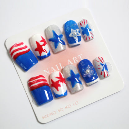 Independence Day Exclusive Handmade Wearable Fake Nails | Factory Direct Patriotic Nail Art