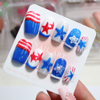 Independence Day Exclusive Handmade Wearable Fake Nails | Factory Direct Patriotic Nail Art