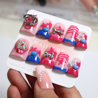 Independence Day Themed Handmade Wearable Nails | Factory Direct Sales Shiny Decor False Nails