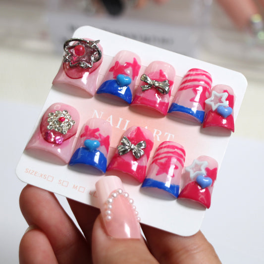 Independence Day themed wearable nails Factory direct sales handmade wearable nail art Shiny decorative false nails