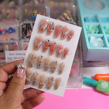 8-piece Set Luxury Rhinestone & Gold Accent Press-on Nails Set Reusable Fake Nails with Sparkle Crystals