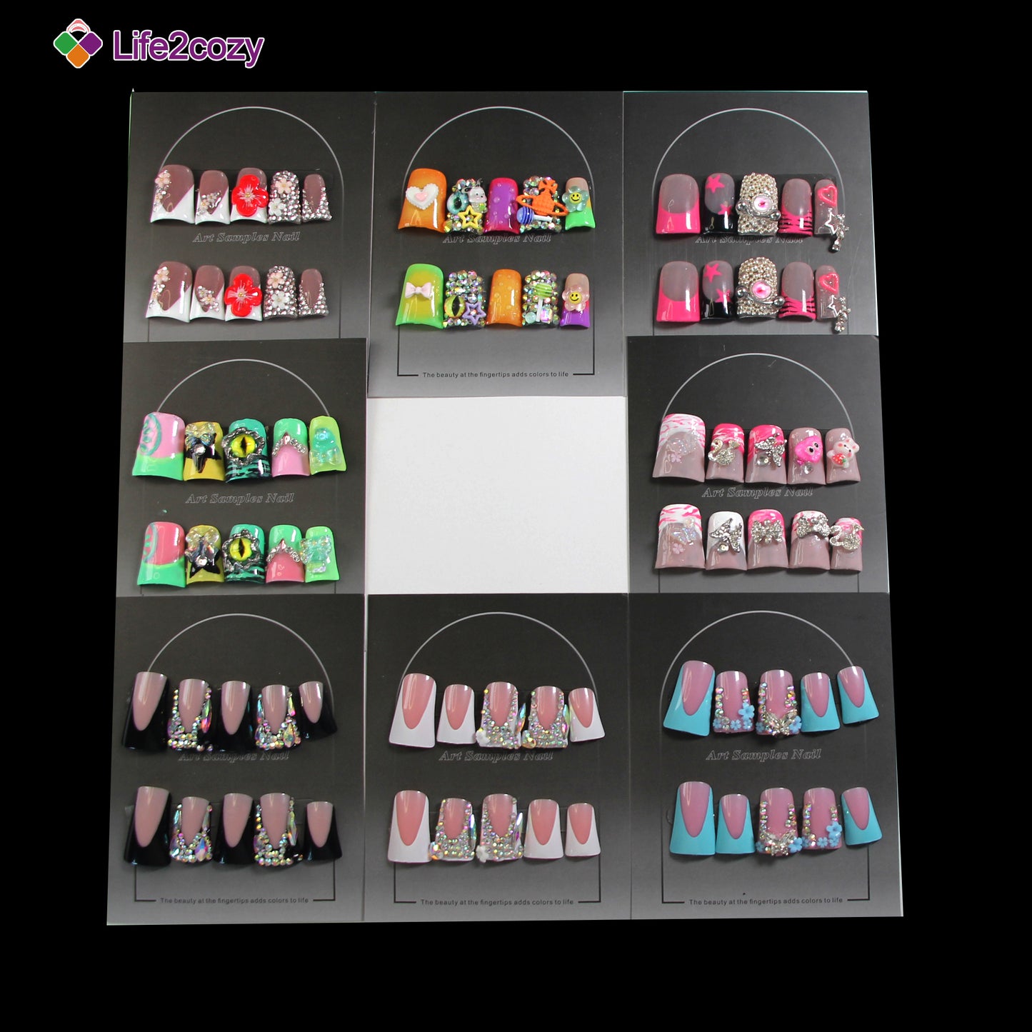 8-piece short duckbill handmade nail art, artistic wearable nails, whitening short nails, finished nail pieces