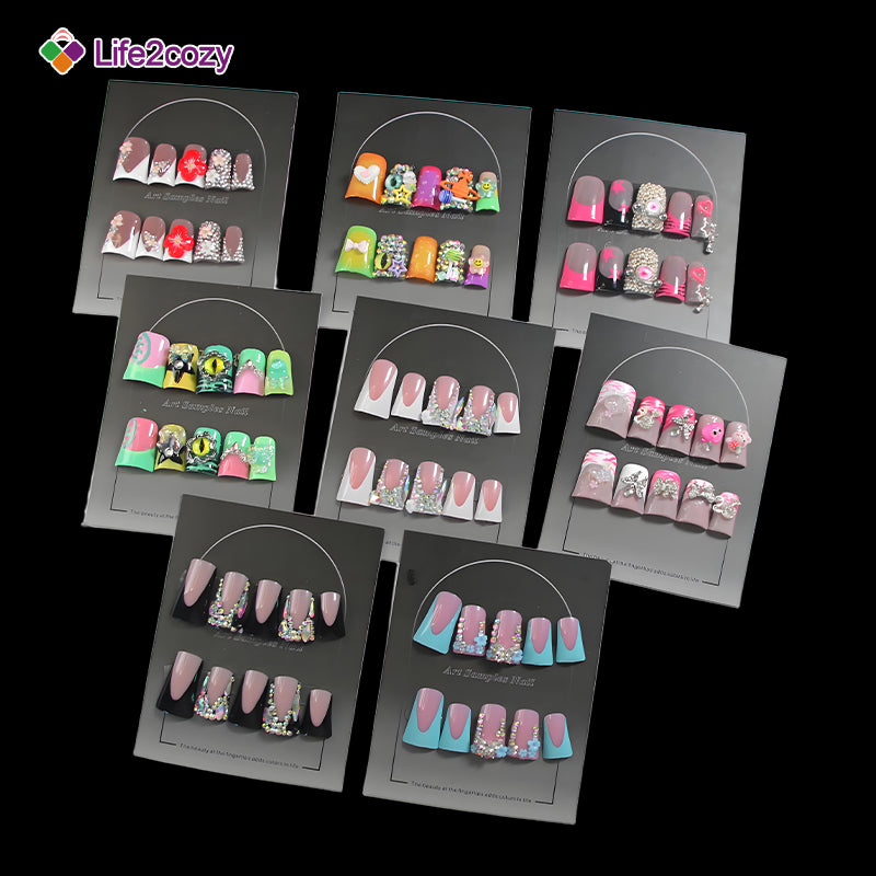 8-piece short duckbill handmade nail art, artistic wearable nails, whitening short nails, finished nail pieces