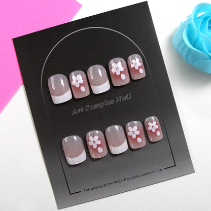8-piece Set Short & Medium Mixed Press On Nails Set Heart Star Bow Rhinestone Removable Fake Nails